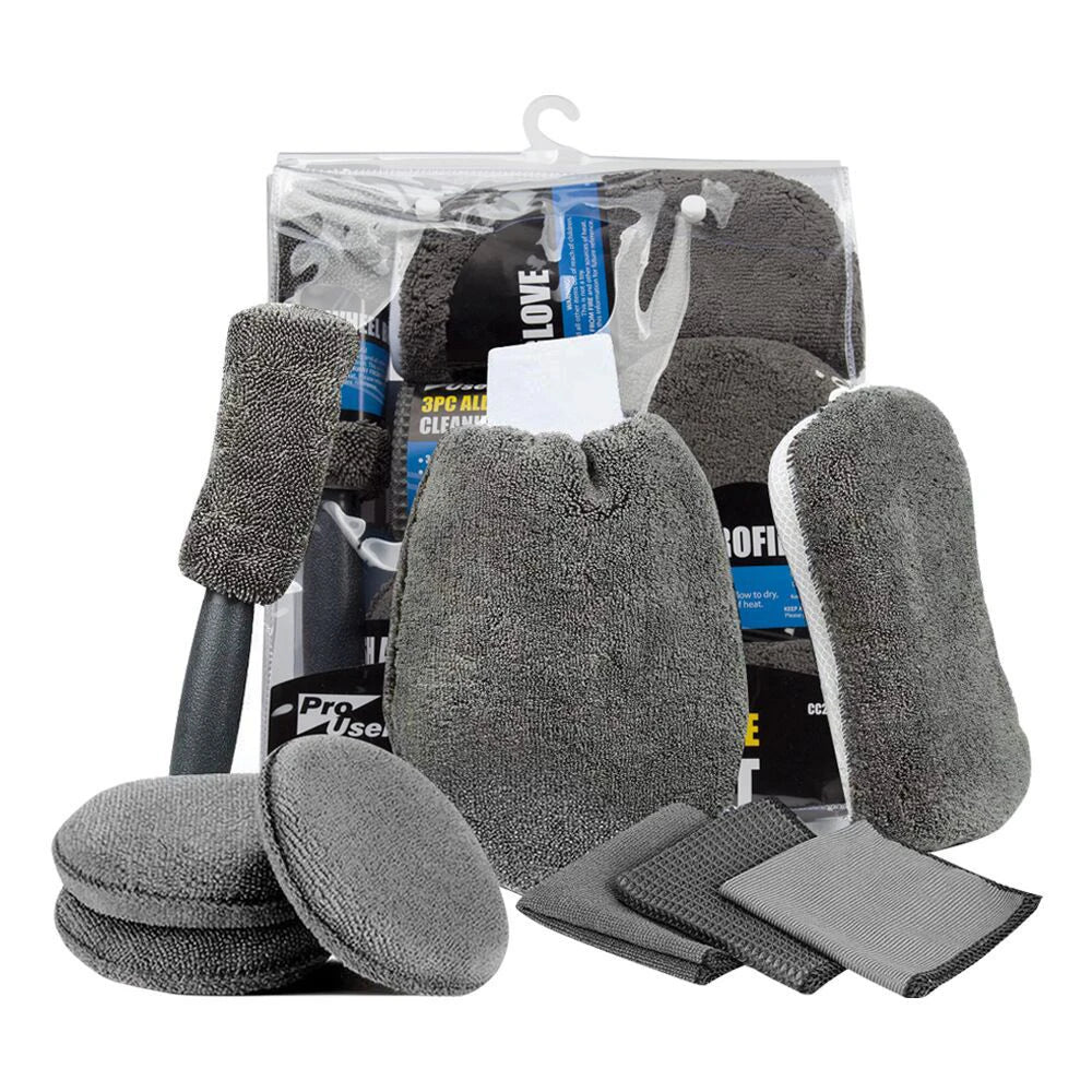 9pcs Car Wash Kit – Towels, Sponge, Glove & Detailing Pads